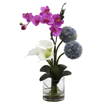 26" Artificial Calla, Orchid & Ball Flower Arrangement - Low Maintenance, Life-Like & Vibrant Silk Flowers For Busy People.