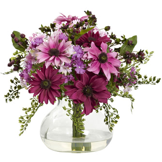 11.5" Mixed Daisy Arrangement w/Vase - Low Maintenance, Life-Like & Vibrant Silk Arrangements For Busy People.