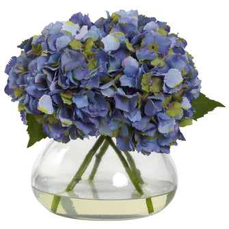 9" Artificial Large Blooming Hydrangea Arrangement w/Vase - Low Maintenance, Life-Like & Vibrant Silk Flowers For Busy People.