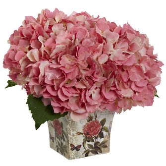 9" Artificial Hydrangea Arrangement w/Planter - Low Maintenance, Life-Like & Vibrant Silk Flowers For Busy People.