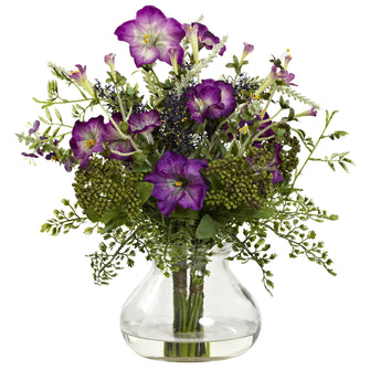 15" Artificial Mixed Morning Glory w/Vase - Low Maintenance, Life-Like & Vibrant Silk Flowers For Busy People.