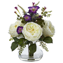 14.5" Artificial Rose & Morning Glory Arrangement w/Vase - Low Maintenance, Life-Like & Vibrant Silk Flowers For Busy People.