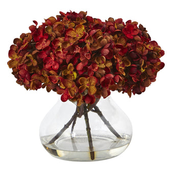 8.5" Artificial Hydrangea Arrangement with Vase - Low Maintenance, Life-Like & Vibrant Silk Flowers For Busy People.