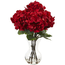 18" Artificial Red Hydrangea Arrangement w/Vase - Low Maintenance, Life-Like & Vibrant Silk Flowers For Busy People.