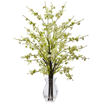 26" Artificial Cherry Blossom Arrangment in Glass Vase - Low Maintenance, Life-Like & Vibrant Silk Flowers For Busy People.