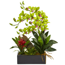 23.5 Artificial Dendrobium & Bromeliad Arrangement w/Planter - Low Maintenance, Life-Like & Vibrant Silk Flowers For Busy People.