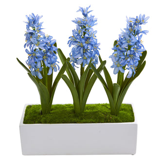11" Artificial Hyacinth Arrangement w/Planter - Low Maintenance, Life-Like & Vibrant Silk Flowers For Busy People.