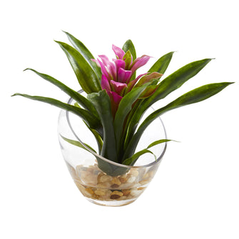 8" Artificial Tropical Bromeliad Arrangment In Vase - Low Maintenance, Life-Like & Vibrant Silk Flowers For Busy People.
