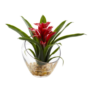 8" Artificial Tropical Bromeliad Arrangment In Vase - Low Maintenance, Life-Like & Vibrant Silk Flowers For Busy People.
