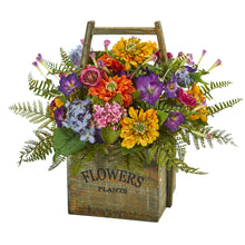 15" Artificial Mixed Floral Arrangement in Wood Basket.