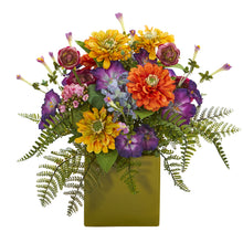 14" Artificial Mixed Floral Arrangement in Green Vase