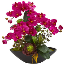 21" Artificial Phalaenopsis Orchid Arrangement in Black Vase, Low Maintenance, Life-Like & Vibrant Silk Flowers For Busy People