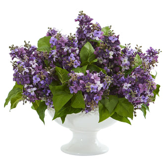 14" Artificial Lilac Arrangement in White Vase, Low Maintenance Life-Like Flowers That Adds Vibrance To Your Environment.