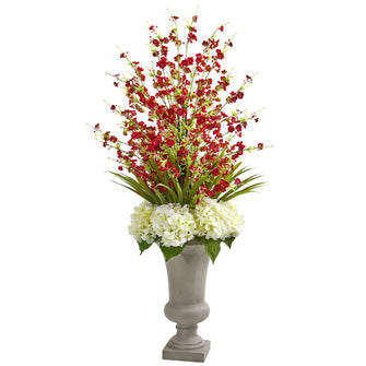 42" Artificial Cherry Blossom & Hydrangeas Arrangement in Urn - Low Maintenance, Life-Like & Vibrant Silk Flowers For Busy People.