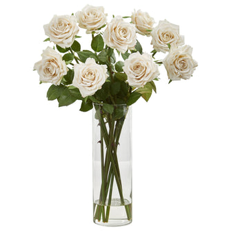 19" Artificial Rose Arrangement in Cylinder Vase - Low Maintenance, Life-Like & Vibrant Silk Flowers For Busy People.