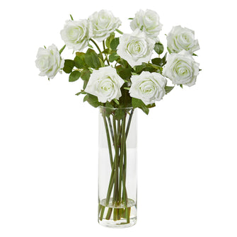 19" Artificial Rose Arrangement in Cylinder Vase - Low Maintenance, Life-Like & Vibrant Silk Flowers For Busy People.