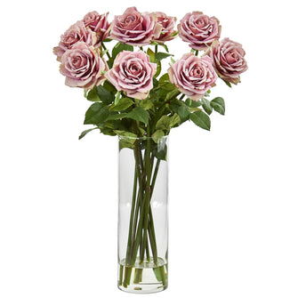 19" Artificial Rose Arrangement in Cylinder Vase - Low Maintenance, Life-Like & Vibrant Silk Flowers For Busy People.