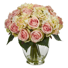 12" Artificial Rose & Hydrangea Arrangement - Low Maintenance, Life-Like & Vibrant Silk Flowers For Busy People.