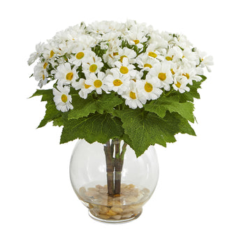 10" Artificial Daisy Arrangement in Fluted Vase - Low Maintenance, Life-Like & Vibrant Silk Flowers For Busy People.