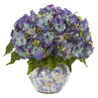 14" Artificial Hydrangea Arrangement w/Vase - Low Maintenance, Life-Like & Vibrant Silk Flowers For Busy People.