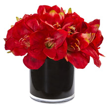 11" Artificial Amaryllis Arrangement in Glossy Cylinder - Low Maintenance, Life-Like & Vibrant Silk Flowers For Busy People.