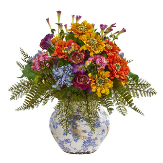 15" Artificial Mixed Floral Arrangement in Floral Vase - Low Maintenance, Life-Like & Vibrant Silk Flowers For Busy People.