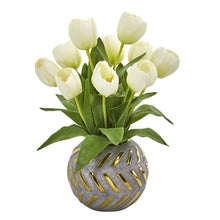 15" Artificial Tulip Arrangement in Decorative Vase - Low Maintenance, Life-Like & Vibrant Silk Flowers For Busy People.