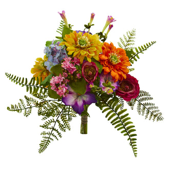 13" Artificial Mixed Flowers Bush (Set of 2) - Low Maintenance, Life-Like & Vibrant Silk Flowers For Busy People.