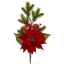 17" Artificial Poinsettia, Berry & Pine Flower Bundle (Set of 6) - Low Maintenance, Life-Like & Vibrant Silk Flowers For Busy People.