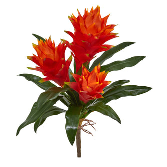 16" Artificial Double Bromeliad Flower (Set of 6) - Low Maintenance, Life-Like & Vibrant Silk Flowers For Busy People.