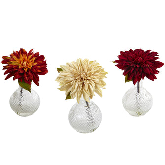 8" Artificial Dahlia w/Decorative Vase (Set of 3) - Low Maintenance, Life-Like & Vibrant Silk Flowers For Busy People.
