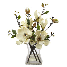 15" Artificial Magnolia Arrangement w/Vase - Low Maintenance, Life-Like & Vibrant Silk Flowers For Busy People.