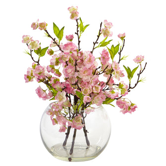 14" Artificial Cherry Blossom Arrangement in Large Vase - Low Maintenance, Life-Like & Vibrant Silk Flowers For Busy People.