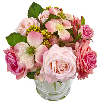 10" Artificial Rose and Berry Arrangement - Low Maintenance, Life-Like & Vibrant Silk Flowers For Busy People.