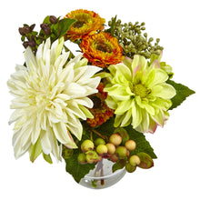 10.5" Mixed Dahlia and Mum Arrangement with Glass Vase - Low Maintenance, Life-Like & Vibrant Silk Arrangements For Busy People.