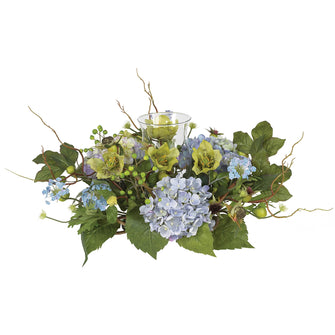 9" x 18" Artificial Hydrangea Candleabrum Centerpiece - Low Maintenance, Life-Like & Vibrant Silk Flowers For Busy People.