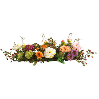 6.5" x 34" Artificial Mixed Peony Centerpiece Arrangement.