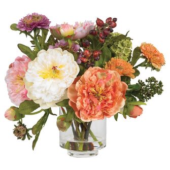 10" Artificial Peony Silk Arrangement w/Vase - Low Maintenance, Life-Like & Vibrant Silk Flowers For Busy People.