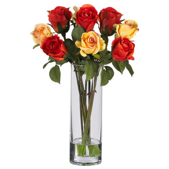 16" Artificial Rose Arrangement w/Glass Vase - Low Maintenance, Life-Like & Vibrant Silk Flowers For Busy People.