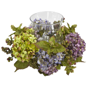 7" x 14" Artificial Mixed Hydrangea Arrangement w/Candelabrum - Low Maintenance, Life-Like & Vibrant Silk Flowers For Busy People.