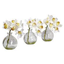 8" Artificial Cymbidium Arrangement w/Vase Silk Flower (Set of 3) - Low Maintenance, Life-Like & Vibrant Silk Flowers For Busy People.