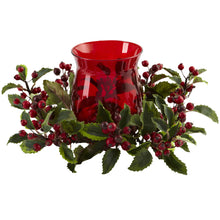 6.5 x 16" Artificial Holly Berry Arrangement w/Candle Holder - Low Maintenance, Life-Like & Vibrant Silk Flowers For Busy People.