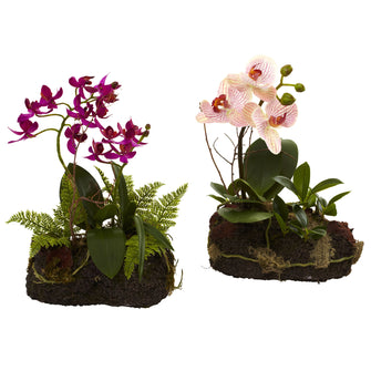 10" Artificial Orchid Island (Set of 2) - Low Maintenance, Life-Like & Vibrant Silk Flowers For Busy People.