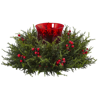 6.5" x 16" Artificial Cedar Berry Candelabrum - Low Maintenance, Life-Like & Vibrant Silk Flowers For Busy People.