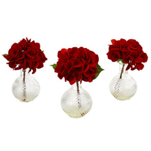 12" Artificial Red Hydrangea w/Glass Vase (Set of 3) - Low Maintenance, Life-Like & Vibrant Silk Flowers For Busy People.