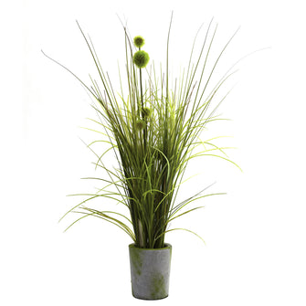 26" Artificial Grass & Dandelion w/Cement Planter - Low Maintenance, Life-Like & Vibrant Silk Plants For Busy People.