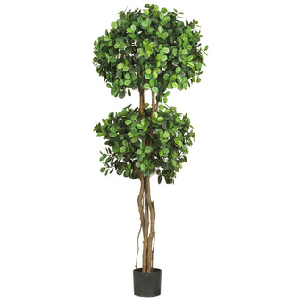 66"'Artificial Eucalyptus Double Ball Topiary Silk Tree - Low Maintenance, Life-Like & Vibrant Silk Plants For Busy People.
