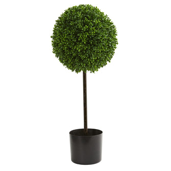 2.5' Artificial Boxwood Ball Topiary Tree UV Resistant (Indoor/Outdoor) - Low Maintenance, Life-Like & Vibrant Silk Trees For Busy People.