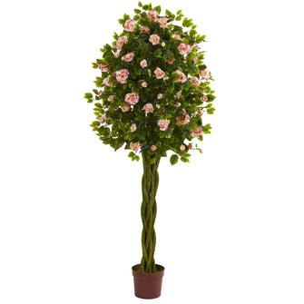 6' Artificial Rose Tree with Woven Trunk & Planter - Low Maintenance, Life-Like & Vibrant Silk Trees For Busy People.