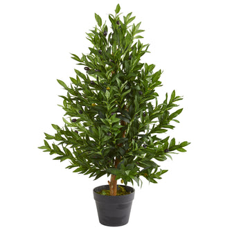 35" Artificial Olive Cone Topiary Tree UV Resistant (Indoor/Outdoor) - Low Maintenance, Life-Like & Vibrant Silk Trees For Busy People.